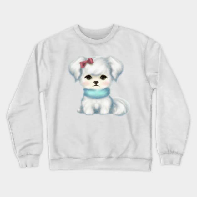 Cute Maltese Dog Drawing Crewneck Sweatshirt by Play Zoo